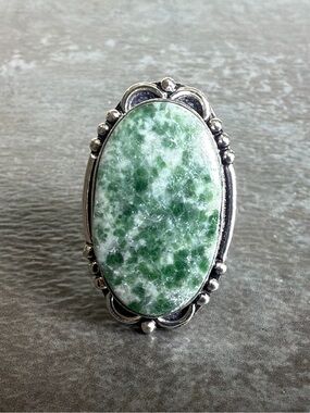 Vintage Boho Silver 925 Tree Agate Stone Gemstone Ring Size 6.5 Women Jewelry
